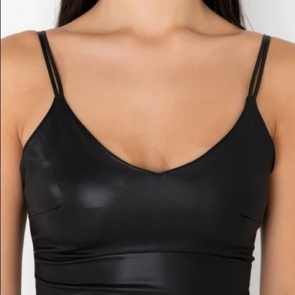 Black Longline Faux Leather Midi Dress - Picture 5 of 5